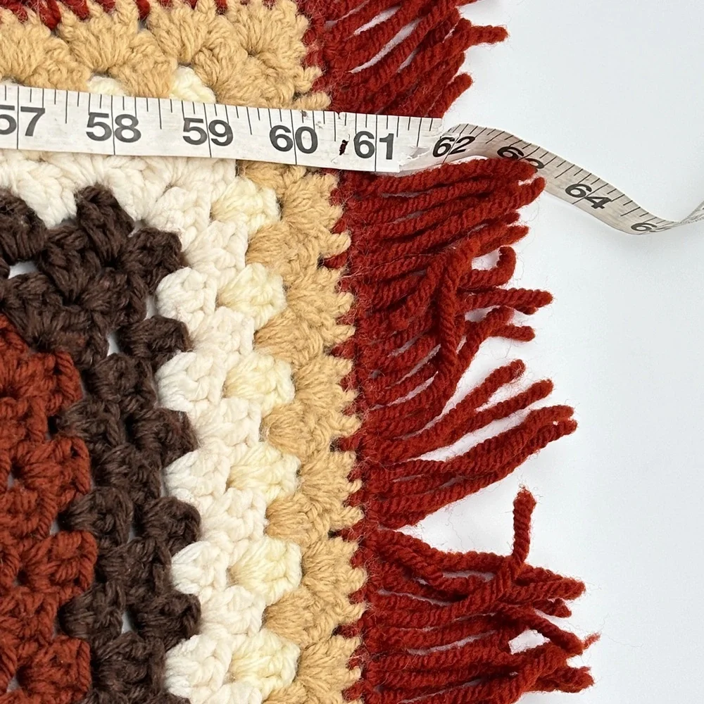 Vtg Handmade Granny Crocheted Throw Blanket Brown, Cream‎ earth tones 62” x 62”